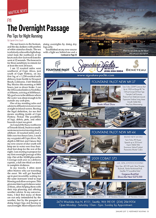 Overnight passage boating experience. Article by Captain Couch